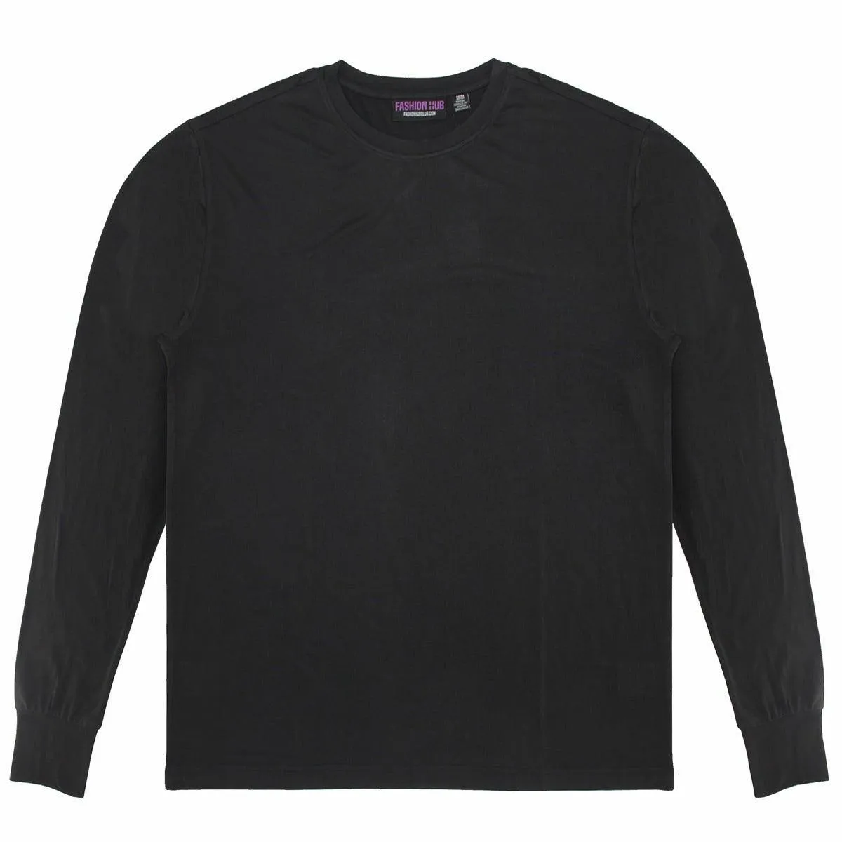 Black Better Basics Ultra-Soft Crewneck Long Sleeve T-Shirt by Fashion Hub