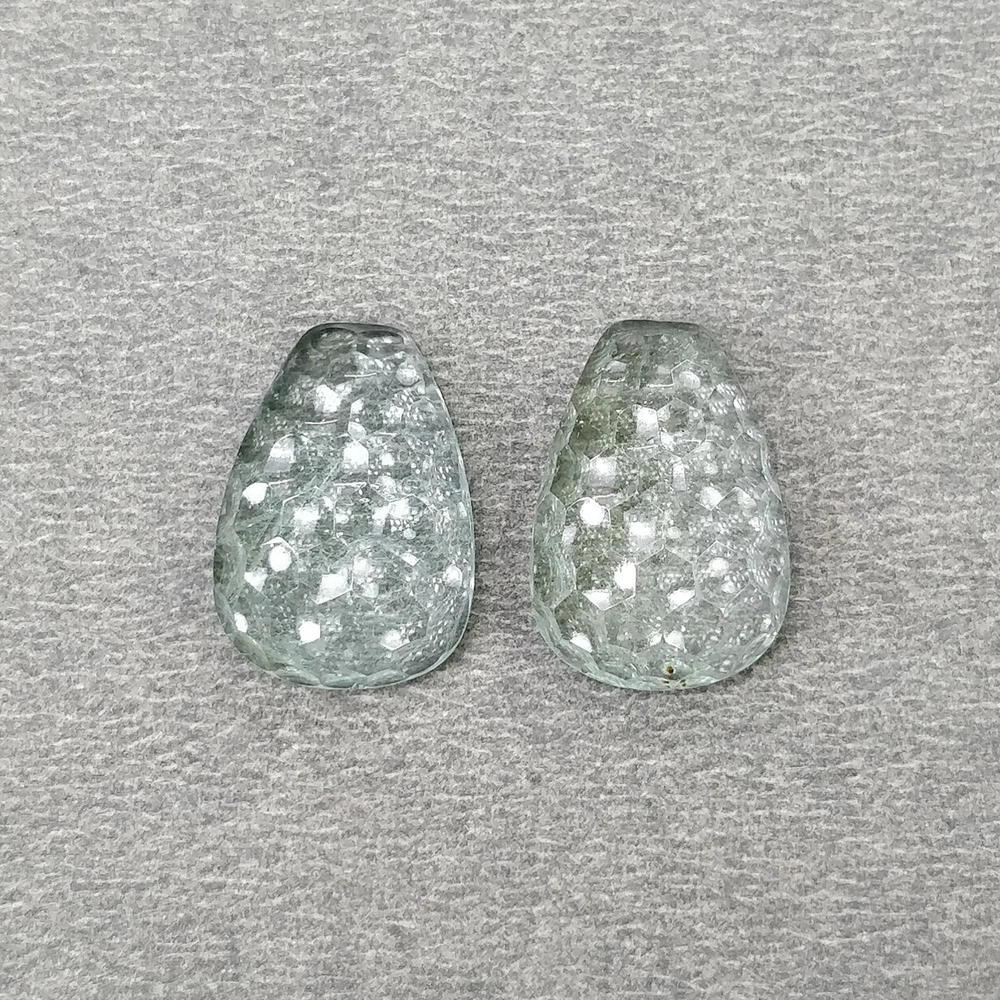 BLUE AQUAMARINE Gemstone Carving : 10.75cts Natural Untreated Aqua Both Side Hand Carved Uneven Shape 15.5*11mm Pair