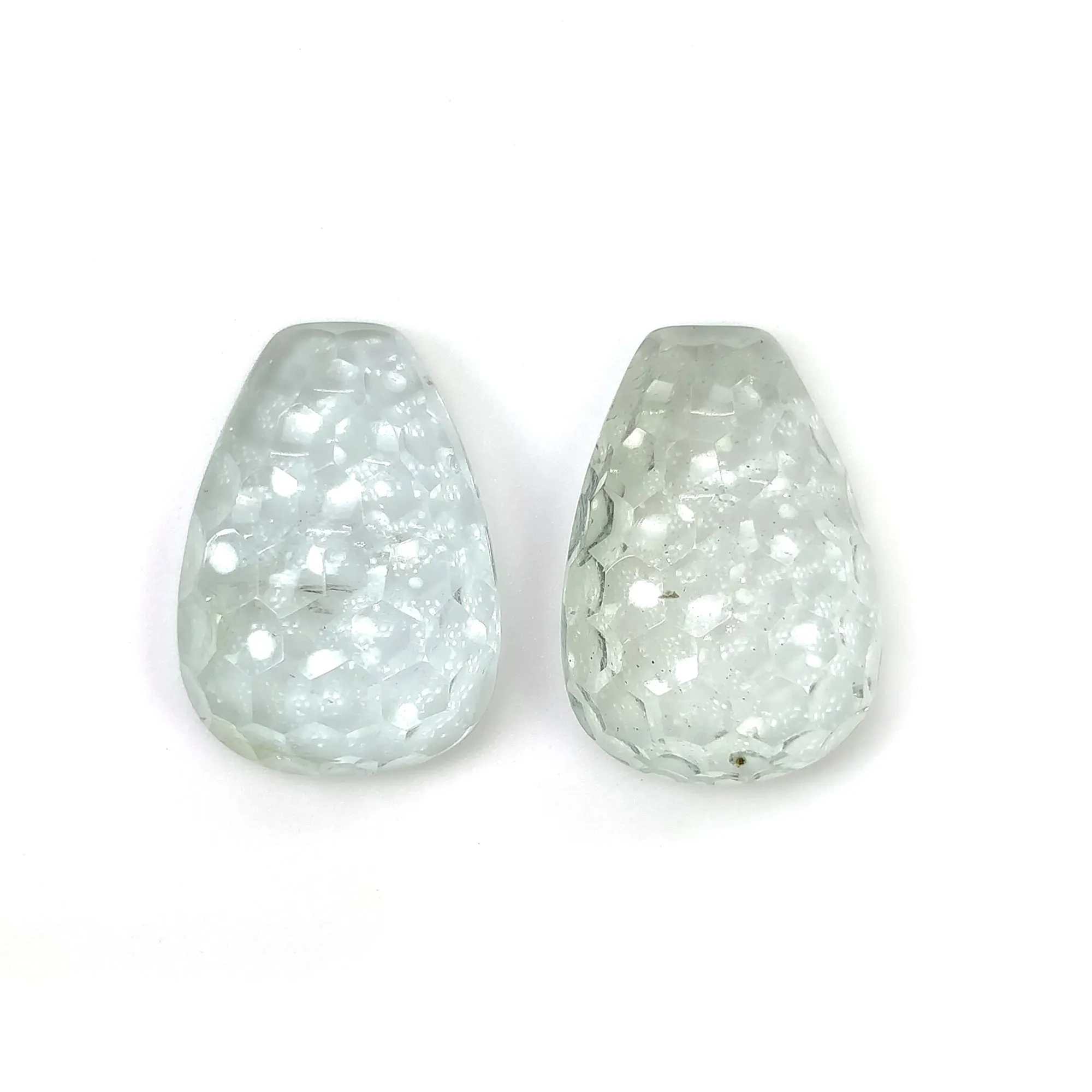 BLUE AQUAMARINE Gemstone Carving : 10.75cts Natural Untreated Aqua Both Side Hand Carved Uneven Shape 15.5*11mm Pair