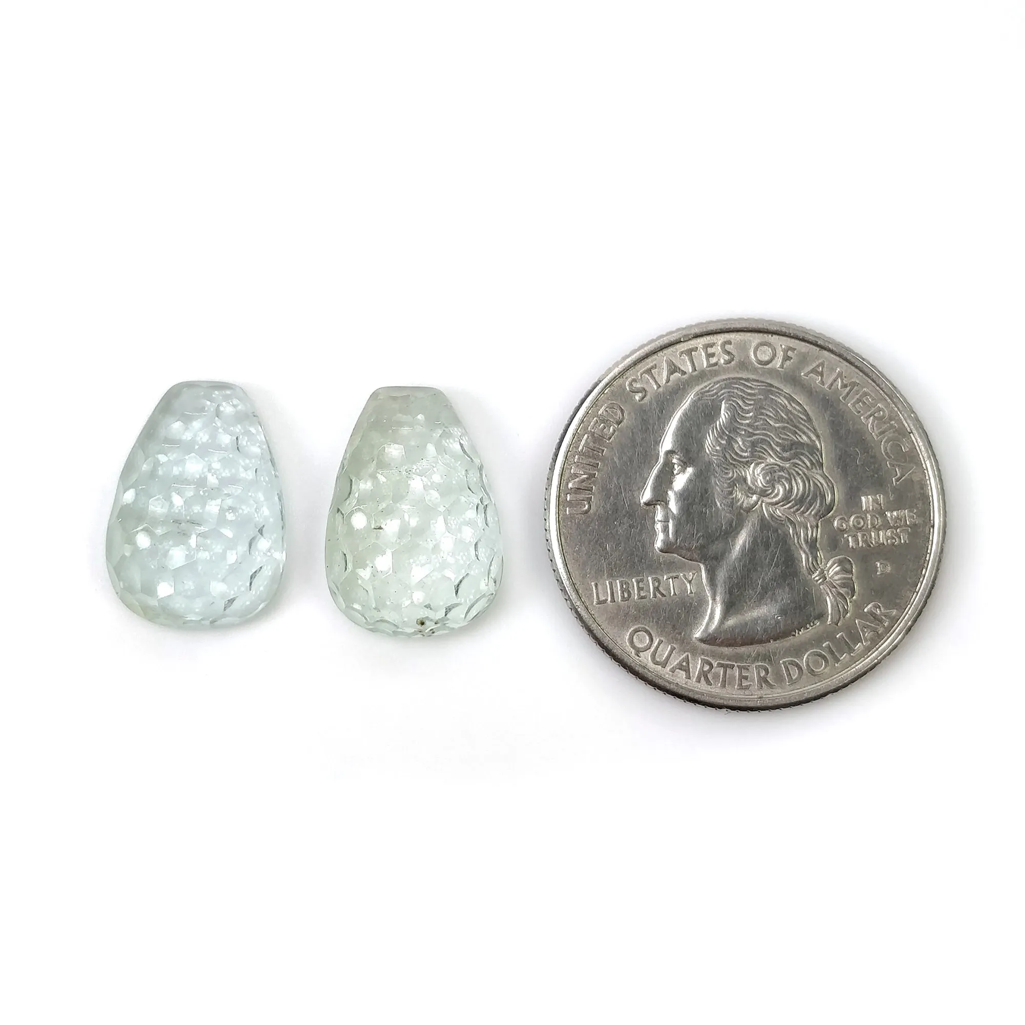 BLUE AQUAMARINE Gemstone Carving : 10.75cts Natural Untreated Aqua Both Side Hand Carved Uneven Shape 15.5*11mm Pair