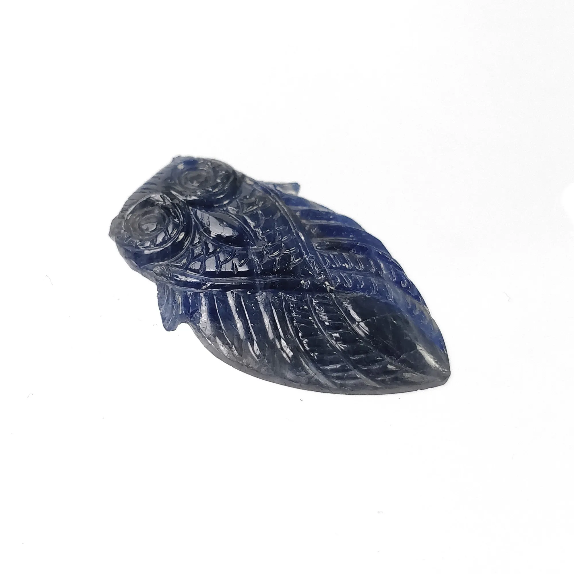 BLUE Sapphire Gemstone Carving : 22.00cts Natural Untreated Unheated  Sapphire Hand Carved OWL 31*18.5mm (With Video)