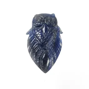 BLUE Sapphire Gemstone Carving : 22.00cts Natural Untreated Unheated  Sapphire Hand Carved OWL 31*18.5mm (With Video)