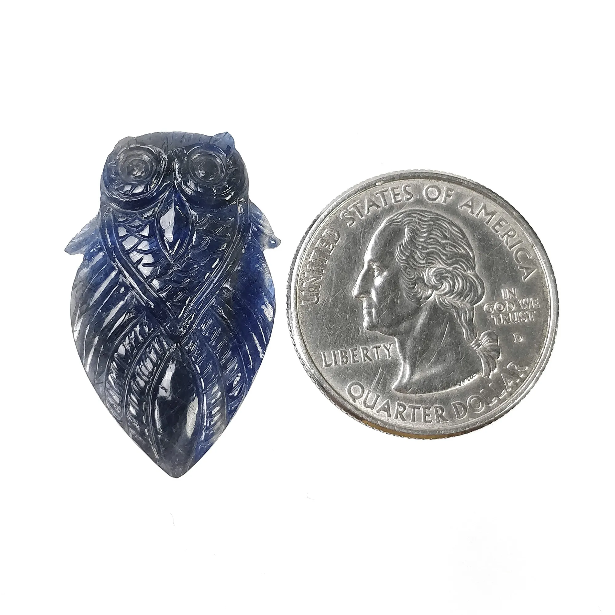 BLUE Sapphire Gemstone Carving : 22.00cts Natural Untreated Unheated  Sapphire Hand Carved OWL 31*18.5mm (With Video)