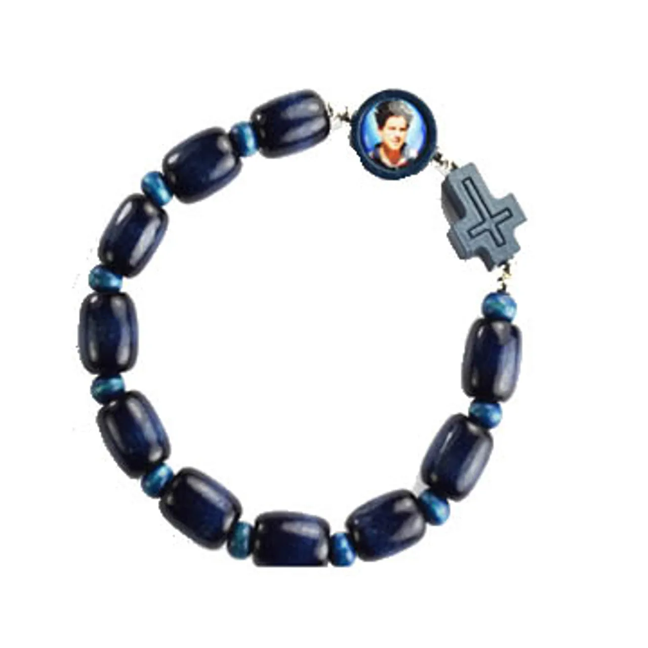 Blue Wood Carlo Acutis Stretch Bracelet