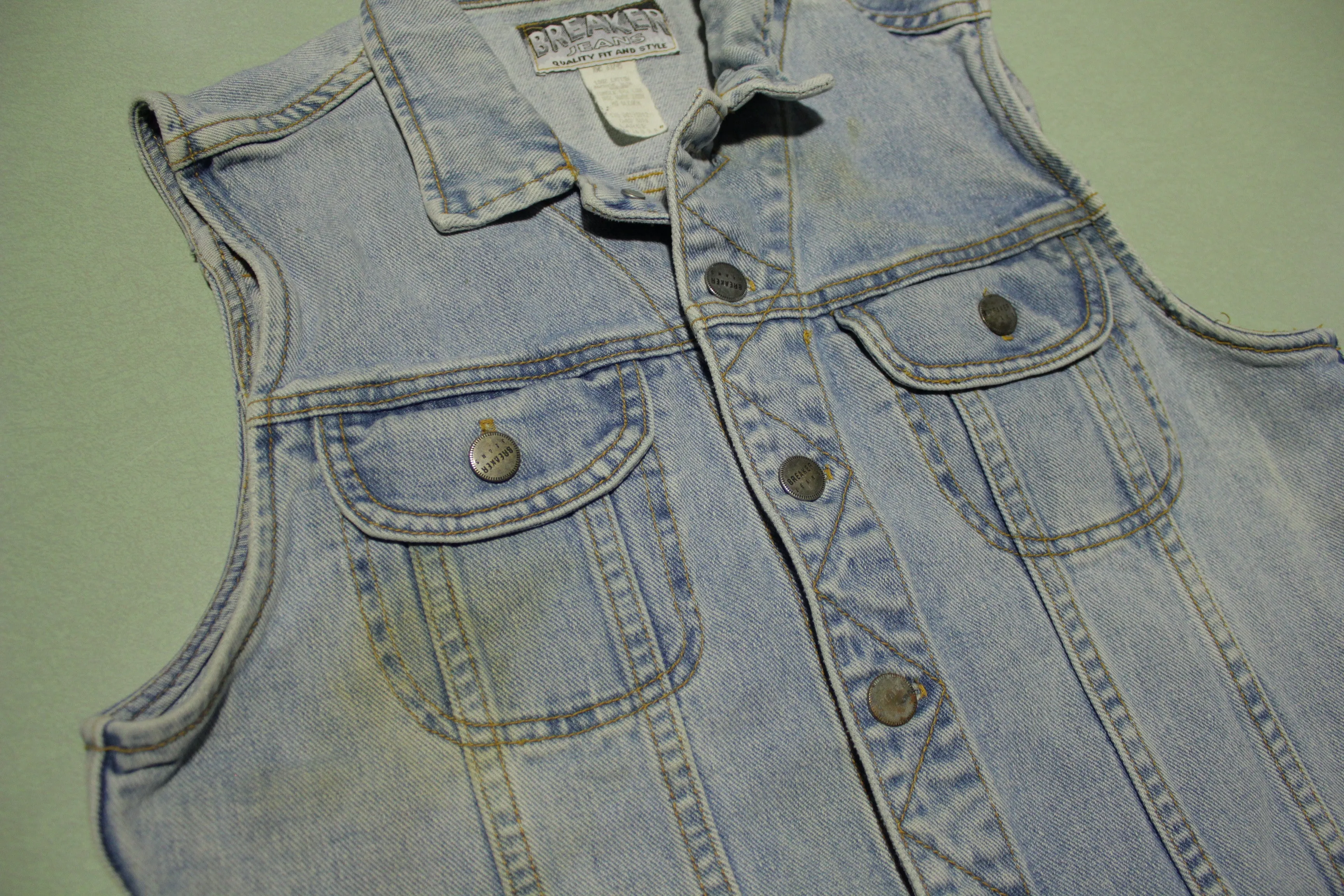 Breaker Vintage Made in USA 80's Stone Washed Denim Jean Jacket Vest