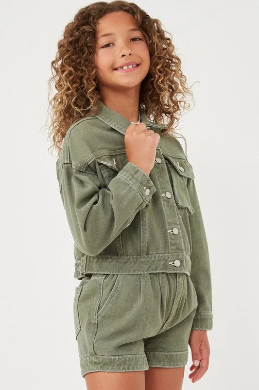 Cargo Pocket Denim Jacket- Girls