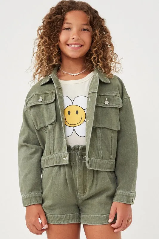 Cargo Pocket Denim Jacket- Girls