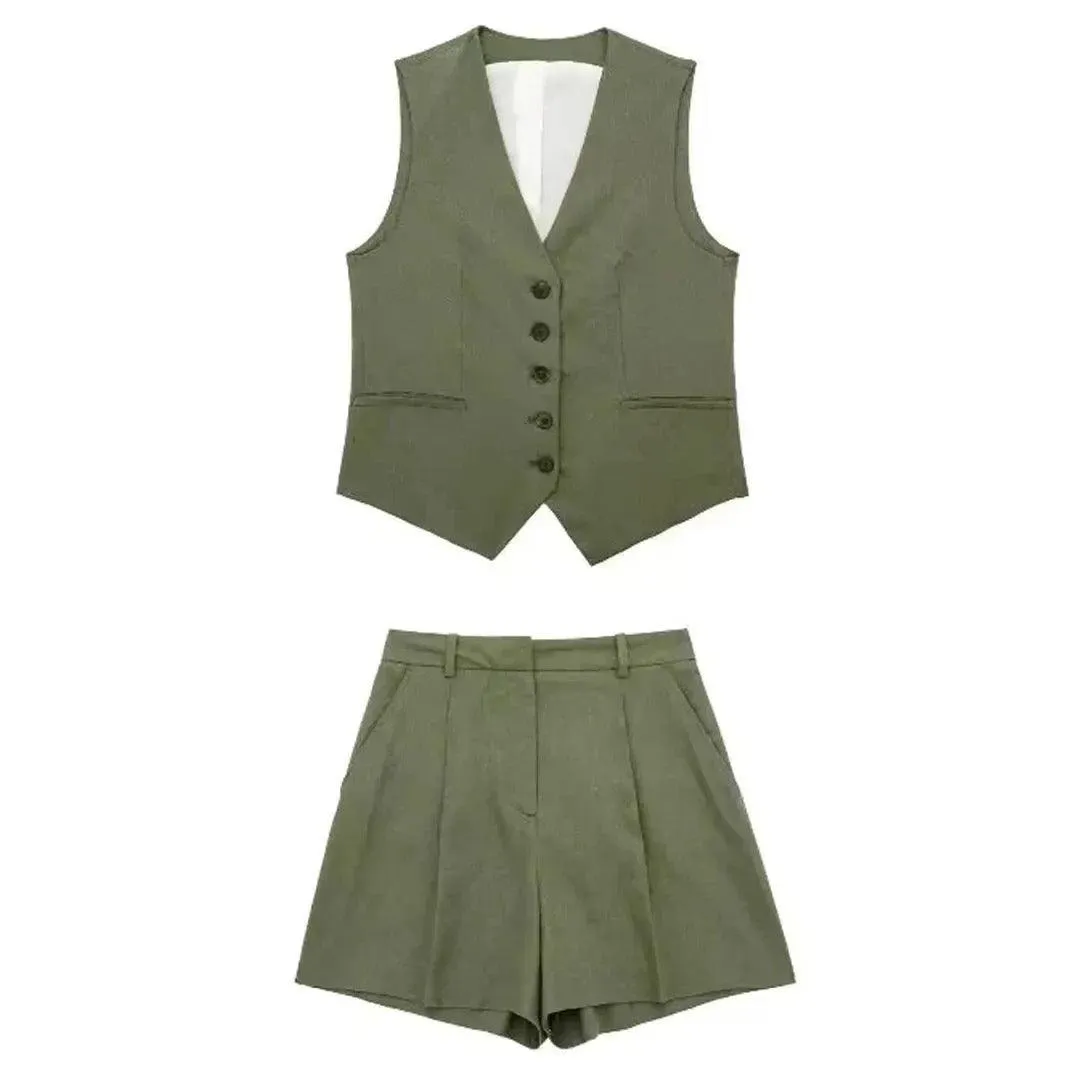 Carter Linen Coord Set in Olive