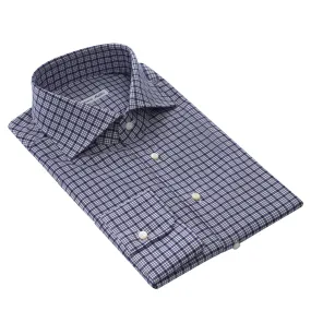 Checked Cotton Blue Shirt with Cutaway Collar