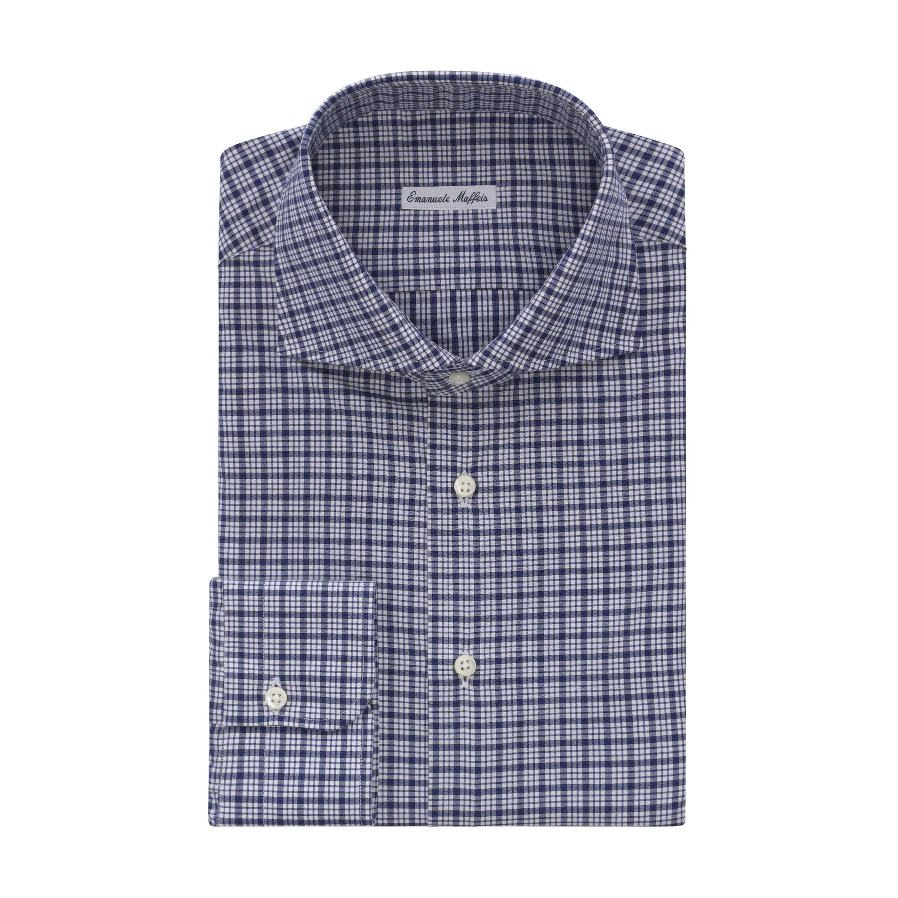 Checked Cotton Blue Shirt with Cutaway Collar