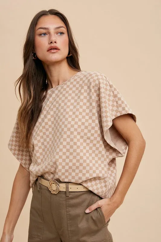 Checker Dolman Sleeve Top in Almond