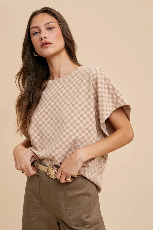 Checker Dolman Sleeve Top in Almond