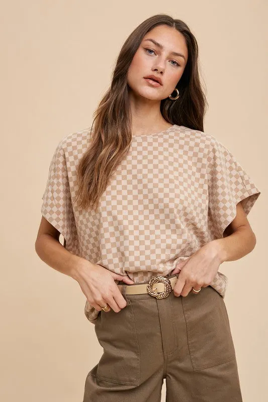 Checker Dolman Sleeve Top in Almond