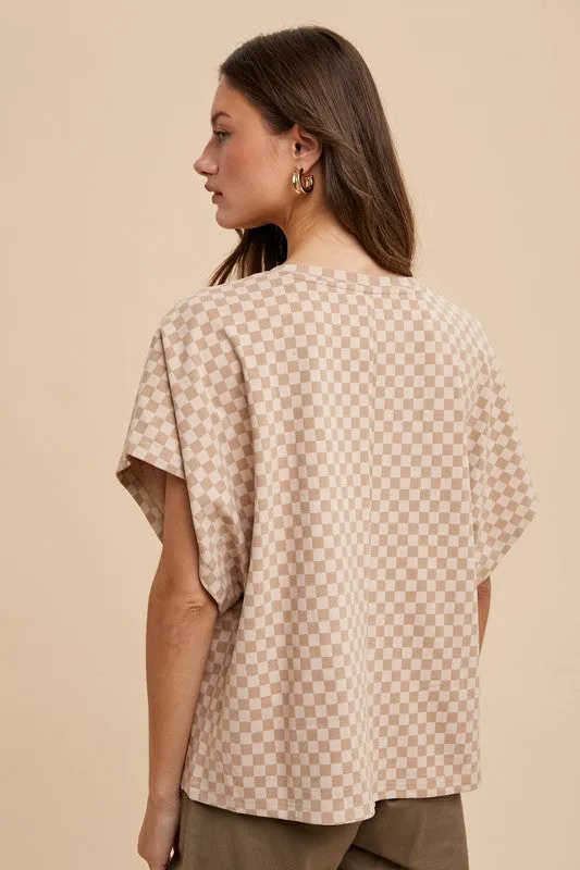 Checker Dolman Sleeve Top in Almond