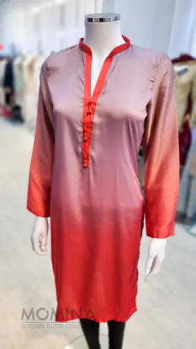 Coral Pink Shaded Silk Kurta Shirt