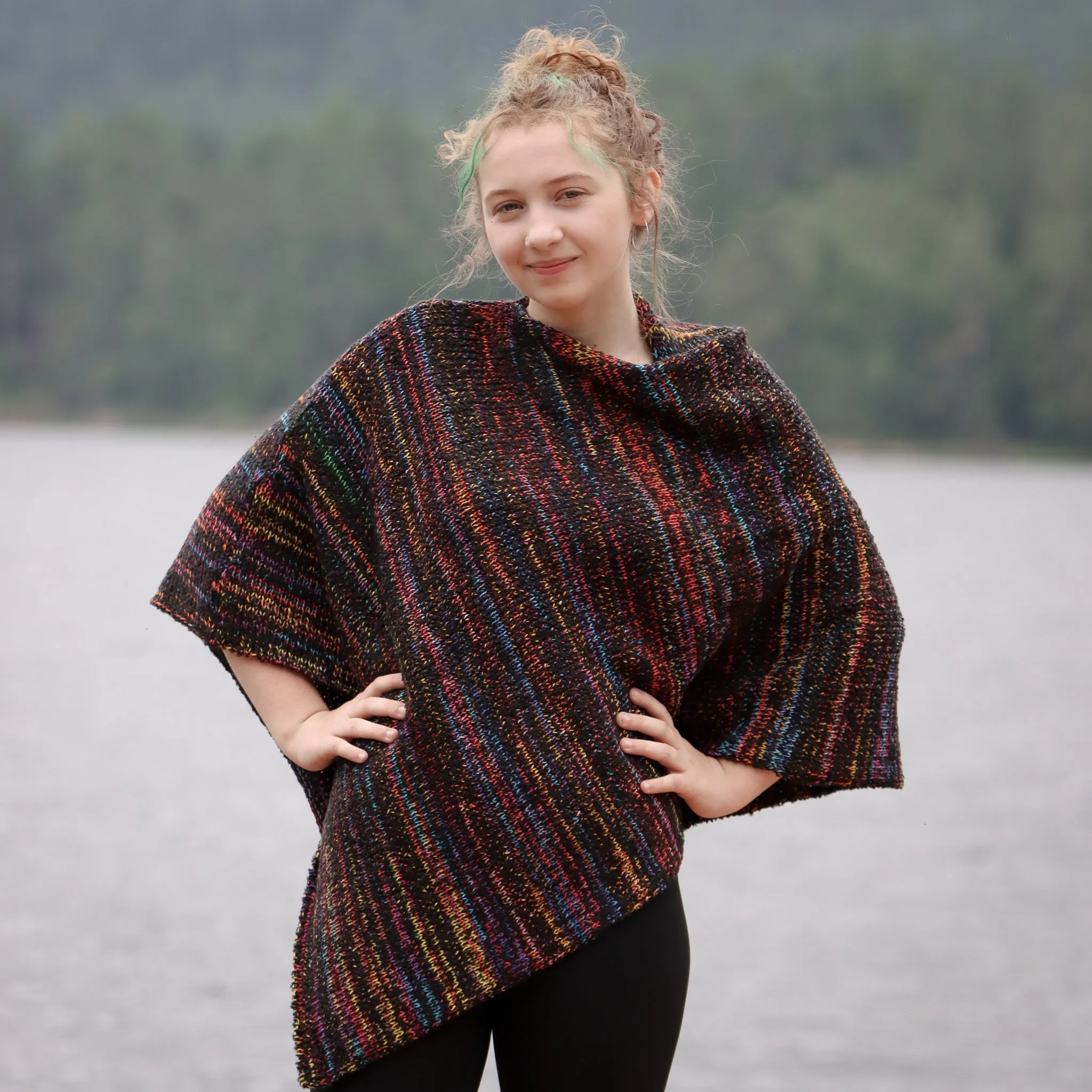 Cowl Neck Poncho- Multi