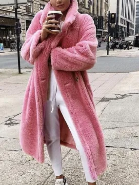 Cozy Pink Fleece Teddy Coat with Classic Double Breasted Style