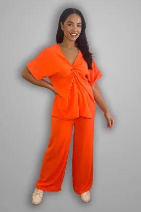 Crepe Twisted Neckline Comfy Fit Tunic And Trousers Set