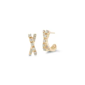 Dana Rebecca Designs -Crossover Mini Huggie Earrings, Yellow Gold, Diamonds