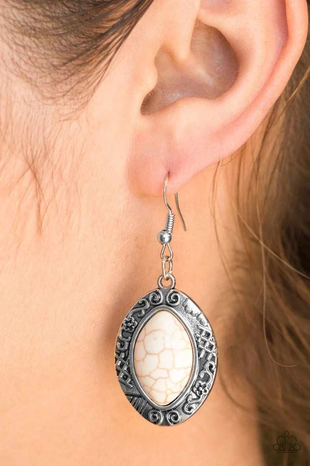 Desert Harvest White Stone Earrings - Paparazzi Accessories