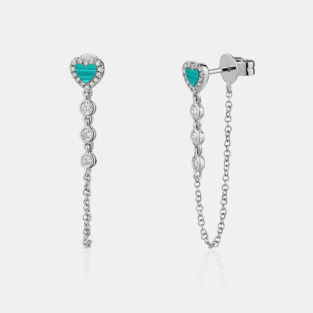 Diamond Border Heart Chain Earrings