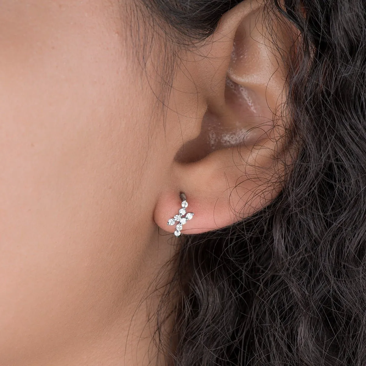 Diamond Double Curve Interlocking Huggie Earrings