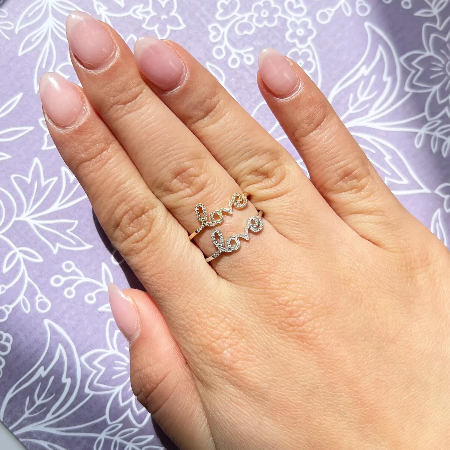 Diamond Script Love Ring