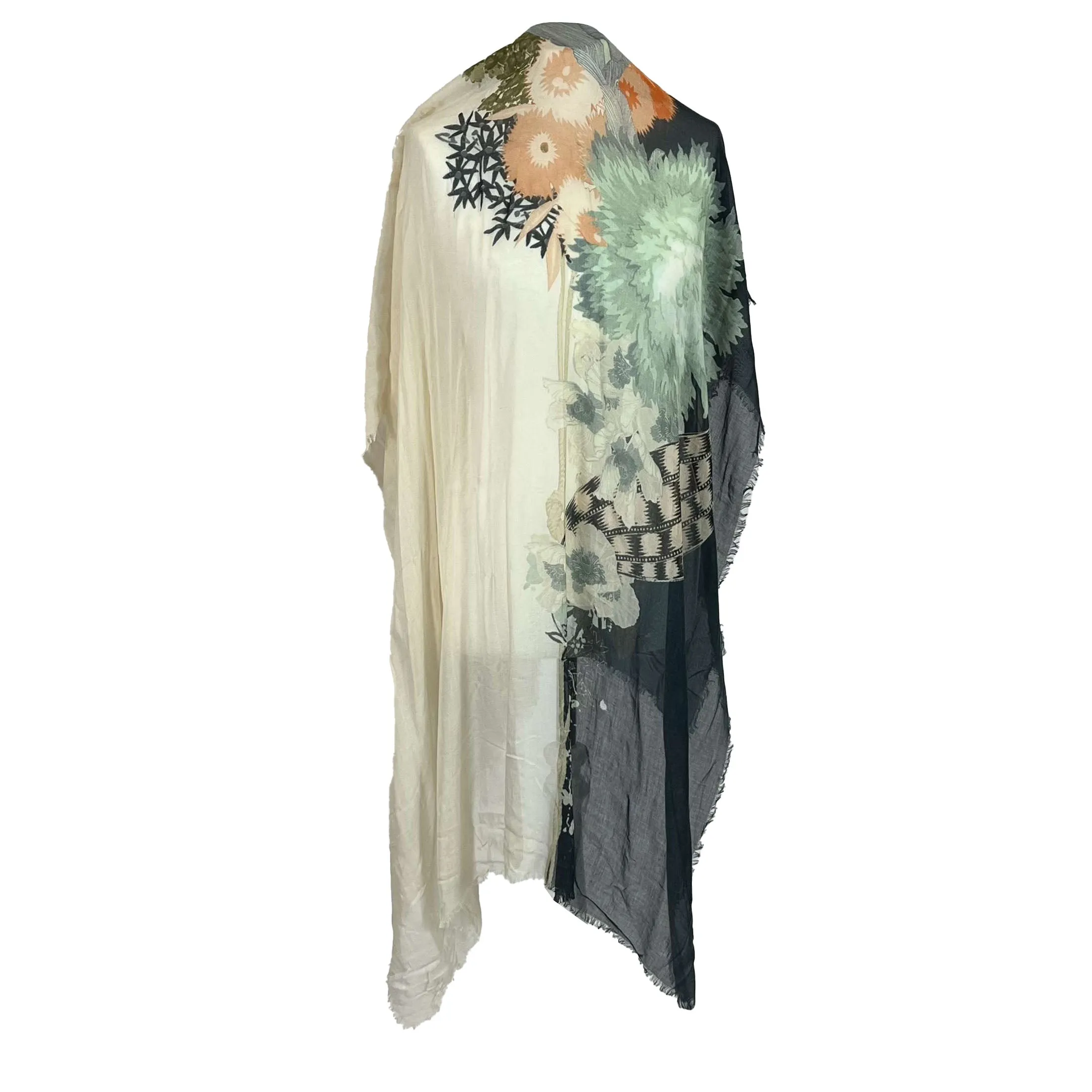 Dries Van Noten Charcoal Floral Modal & Silk Scarf