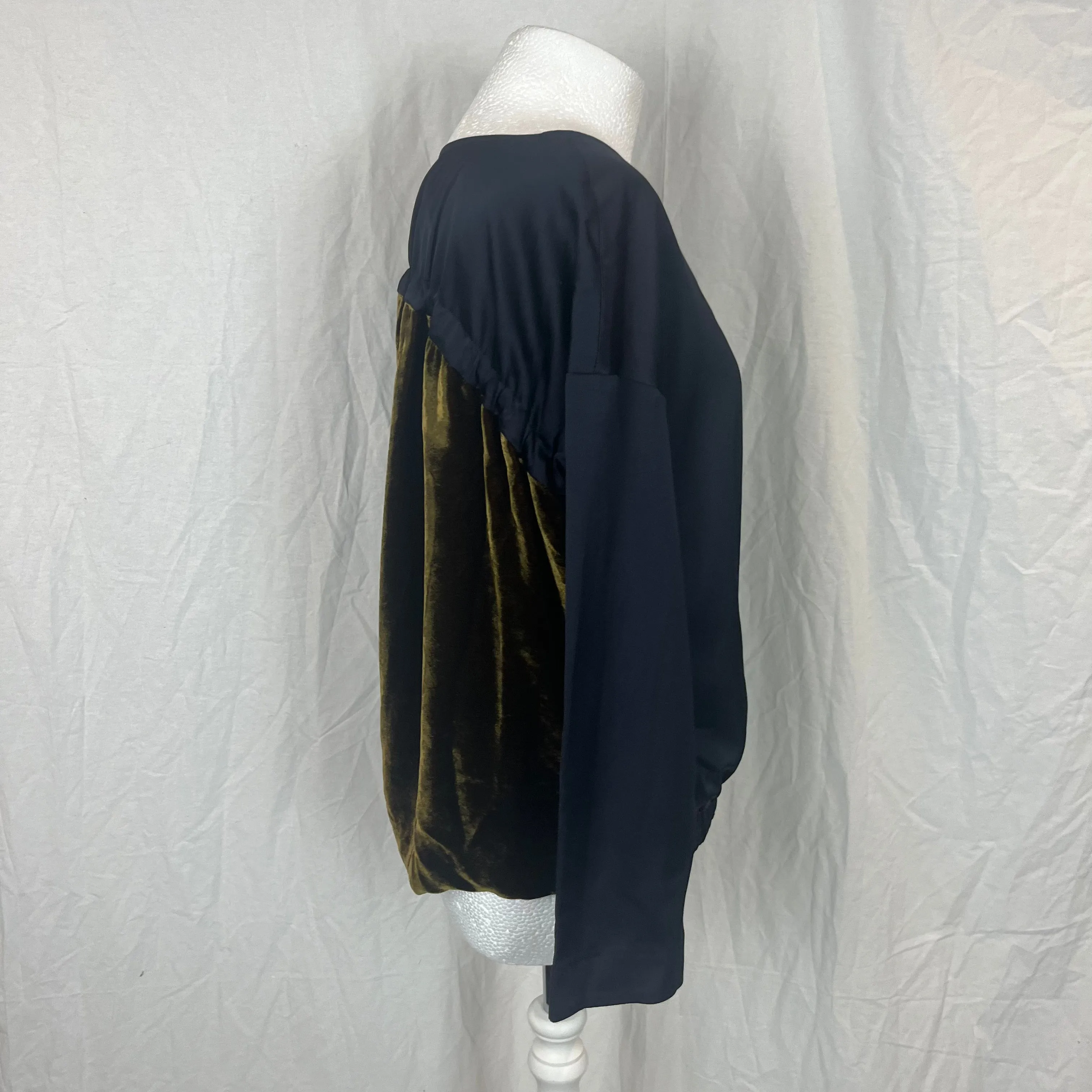 Dries Van Noten Navy & Cinnamon Velvet Silky Top XXS/XS/S/M