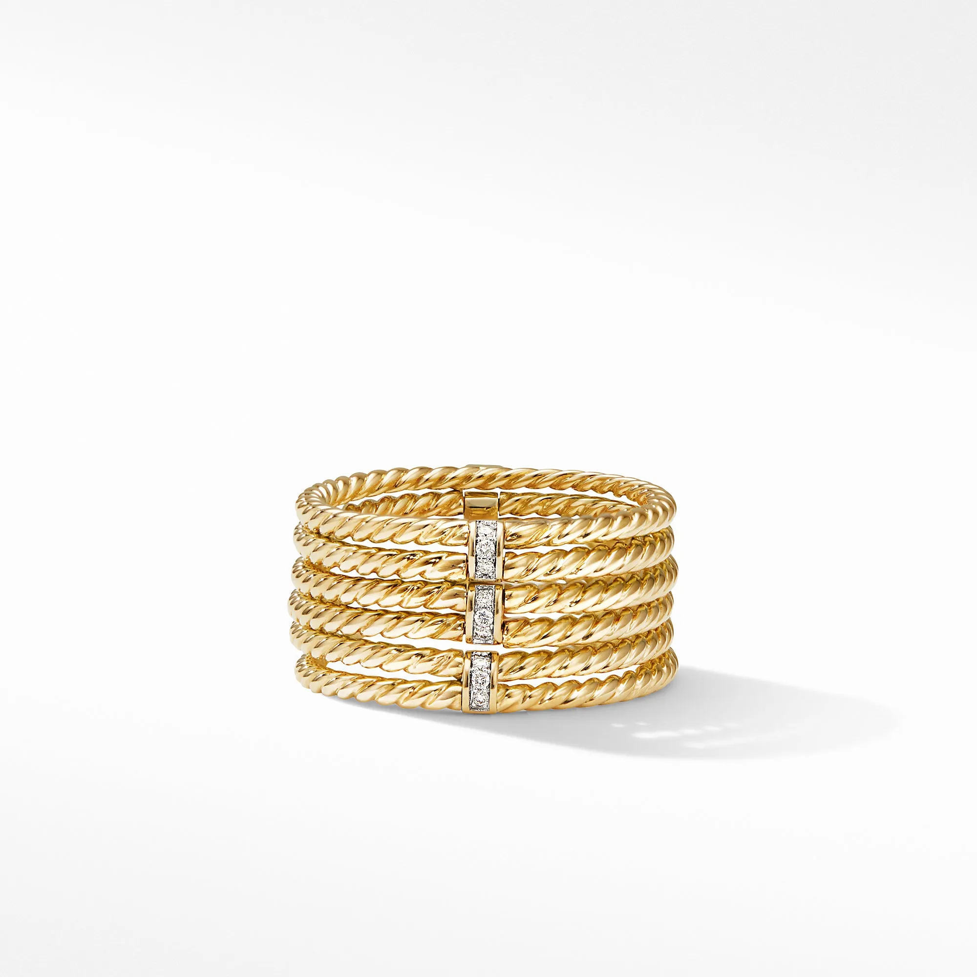 DY Origami 6-Row Cable Ring in 18K Yellow Gold with Diamonds