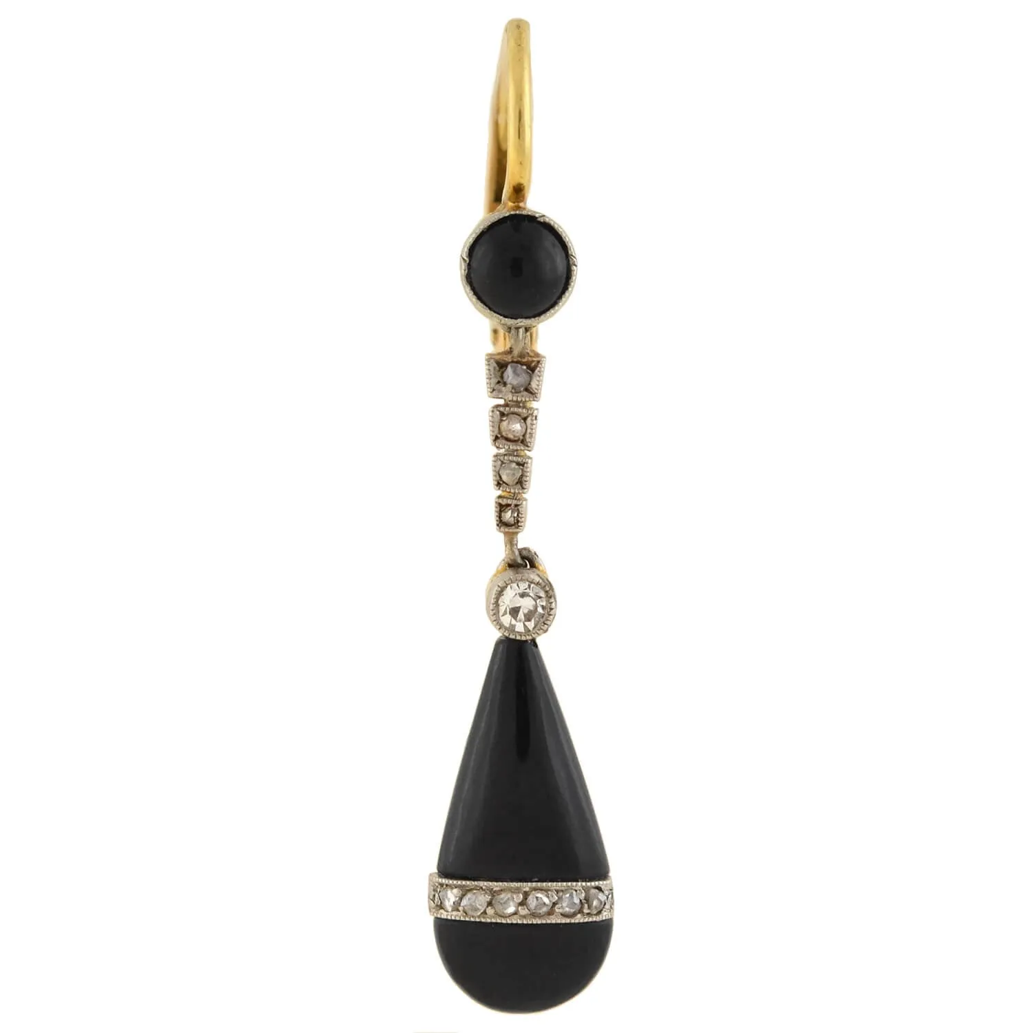 Edwardian 18kt/Platinum Diamond   Onyx Teardrop Earrings