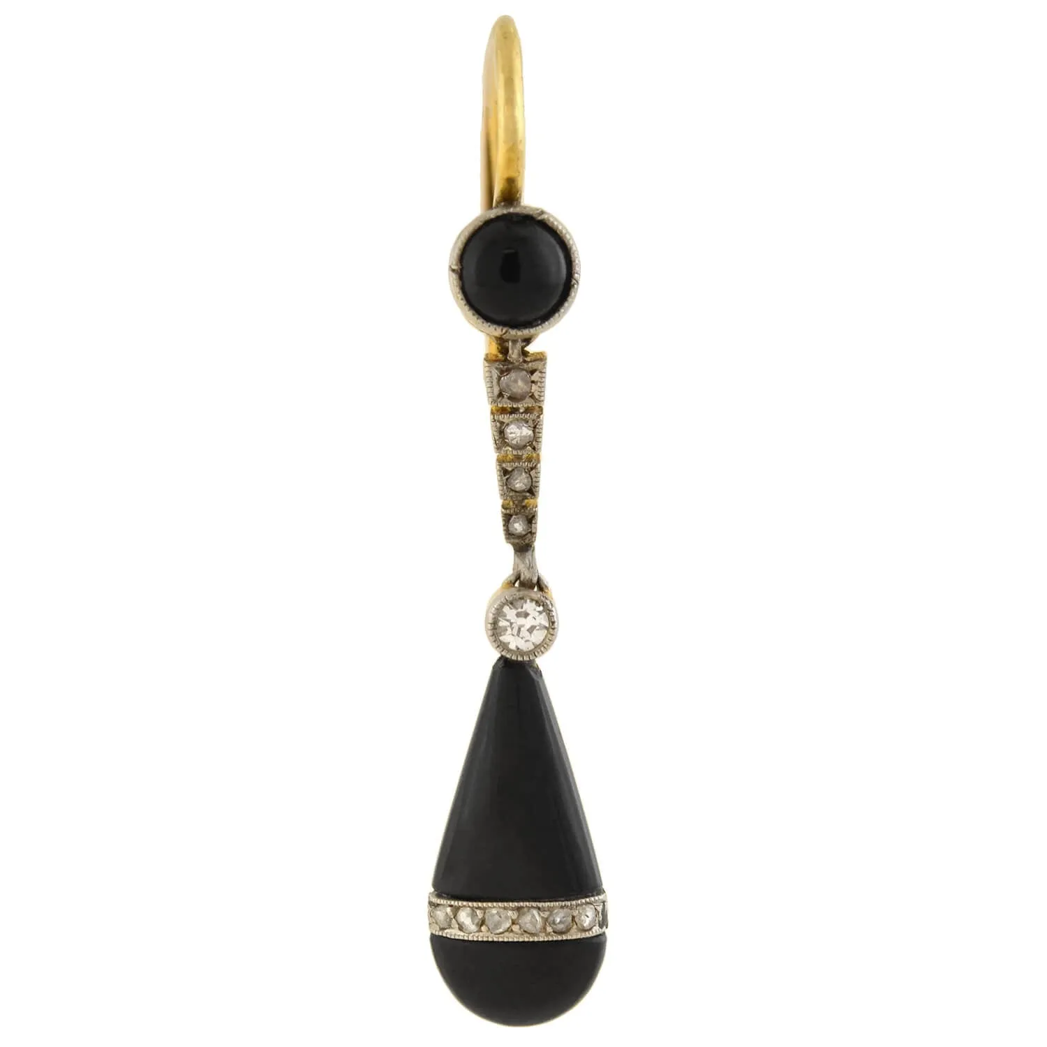 Edwardian 18kt/Platinum Diamond   Onyx Teardrop Earrings