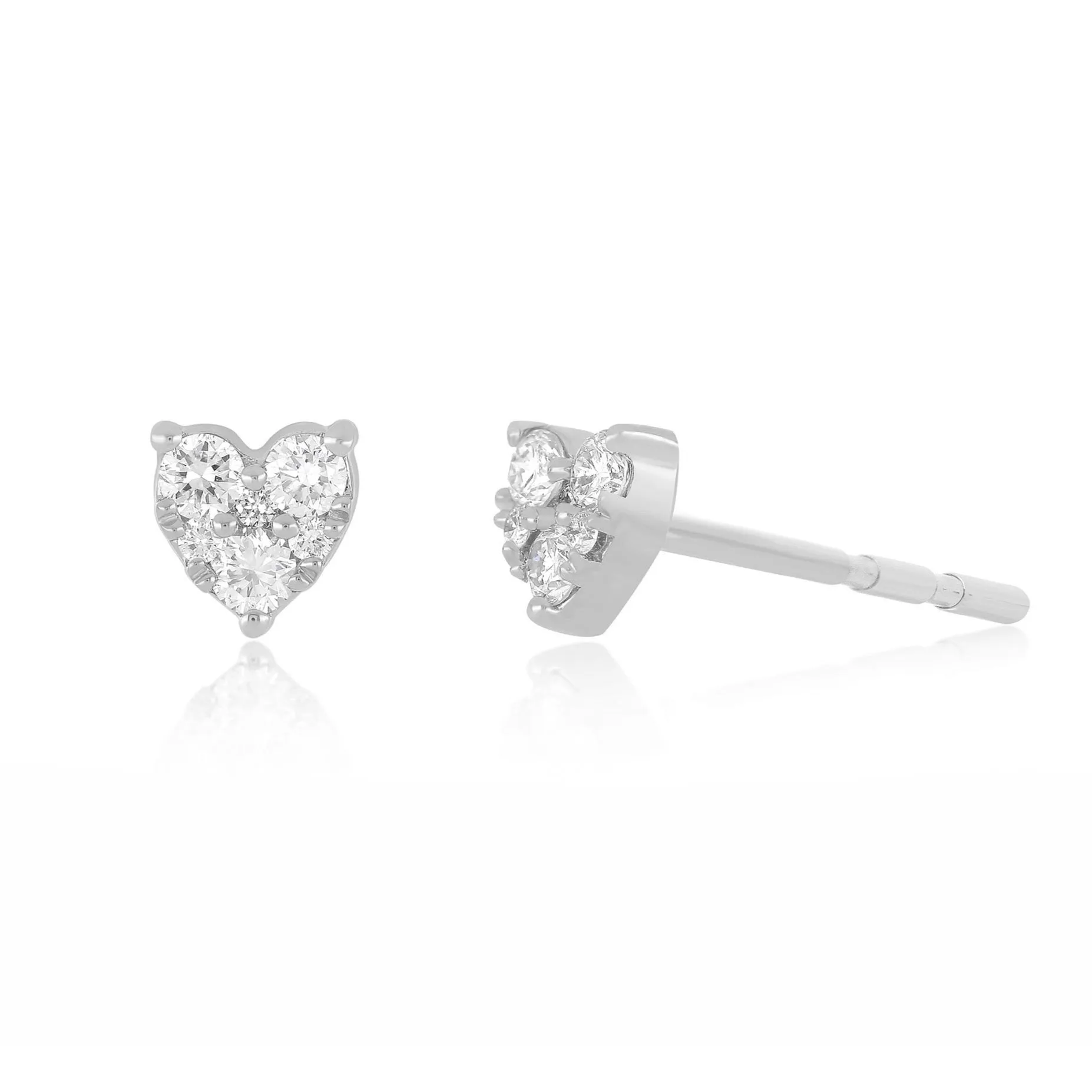 EF Collection - Full Cut Diamond Mini Heart Stud Earring, White Gold