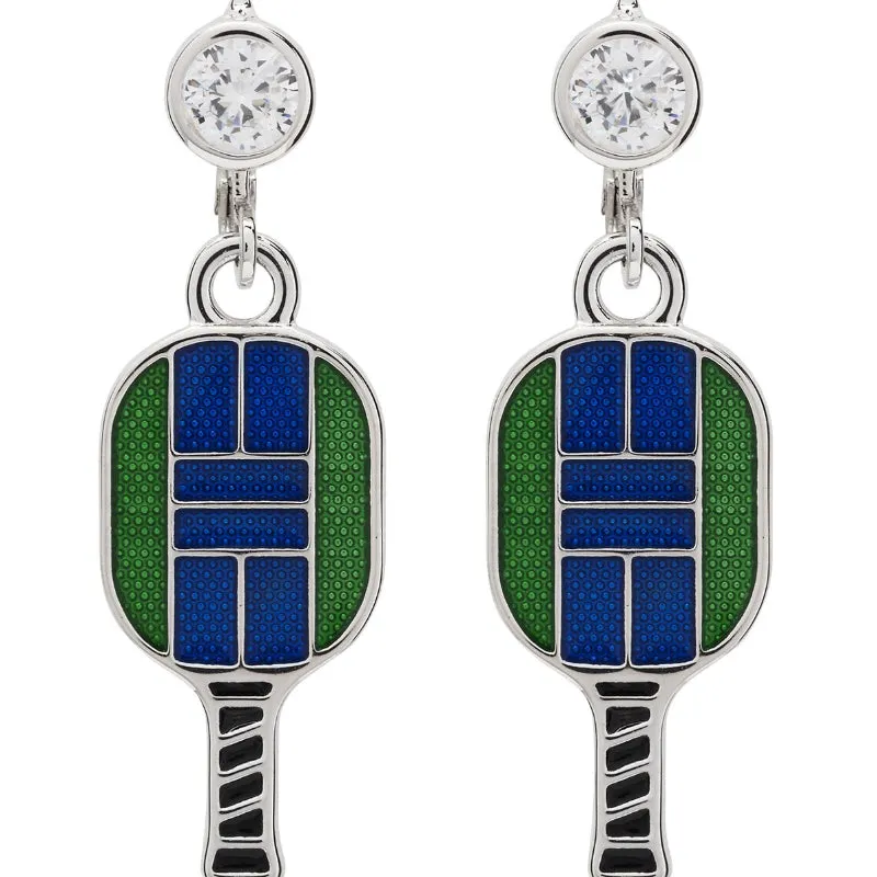 Enamel Pickle ball Paddle Lever Back Earrings