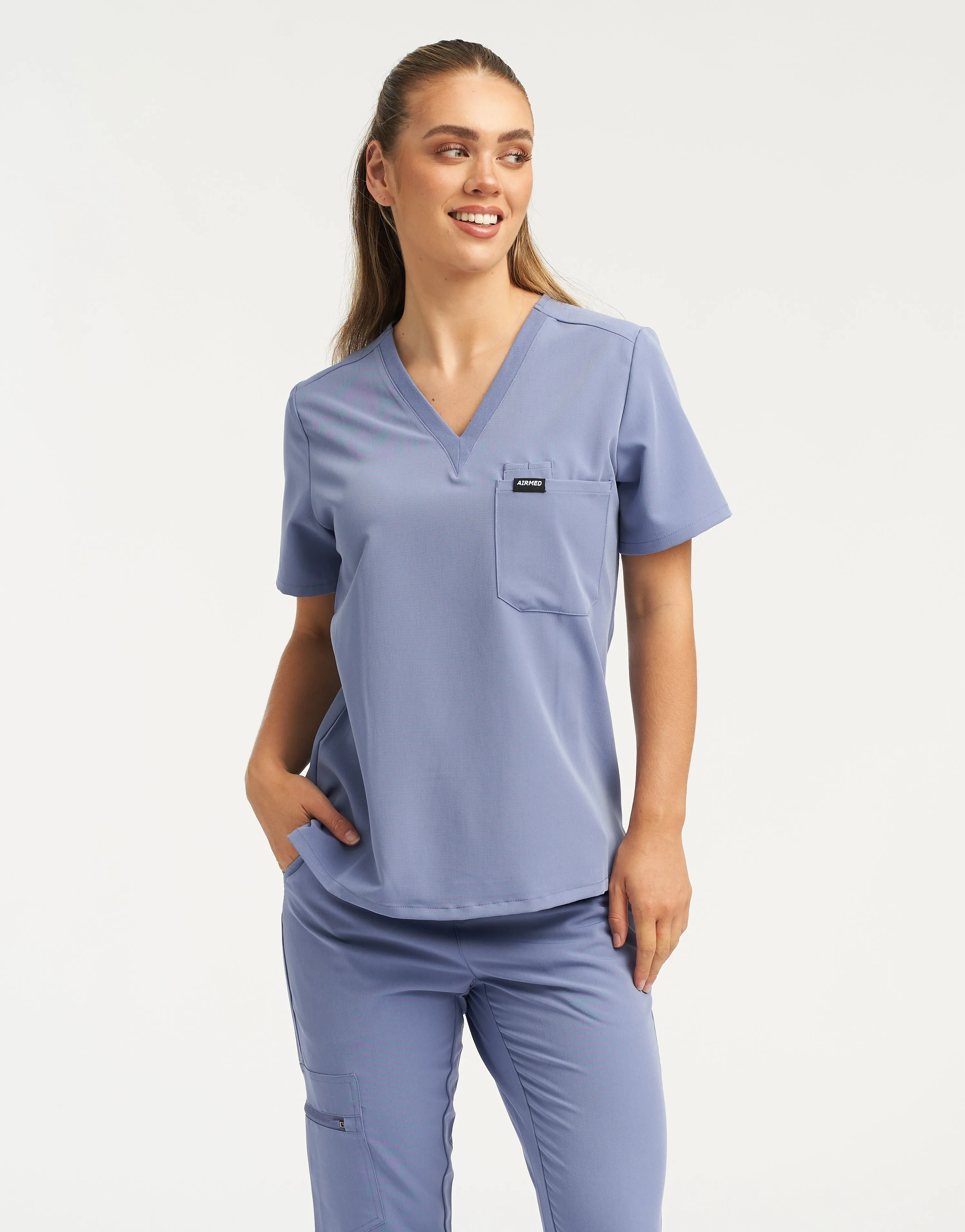 Essential One Pocket V Neck Scrub Top - Nova Blue