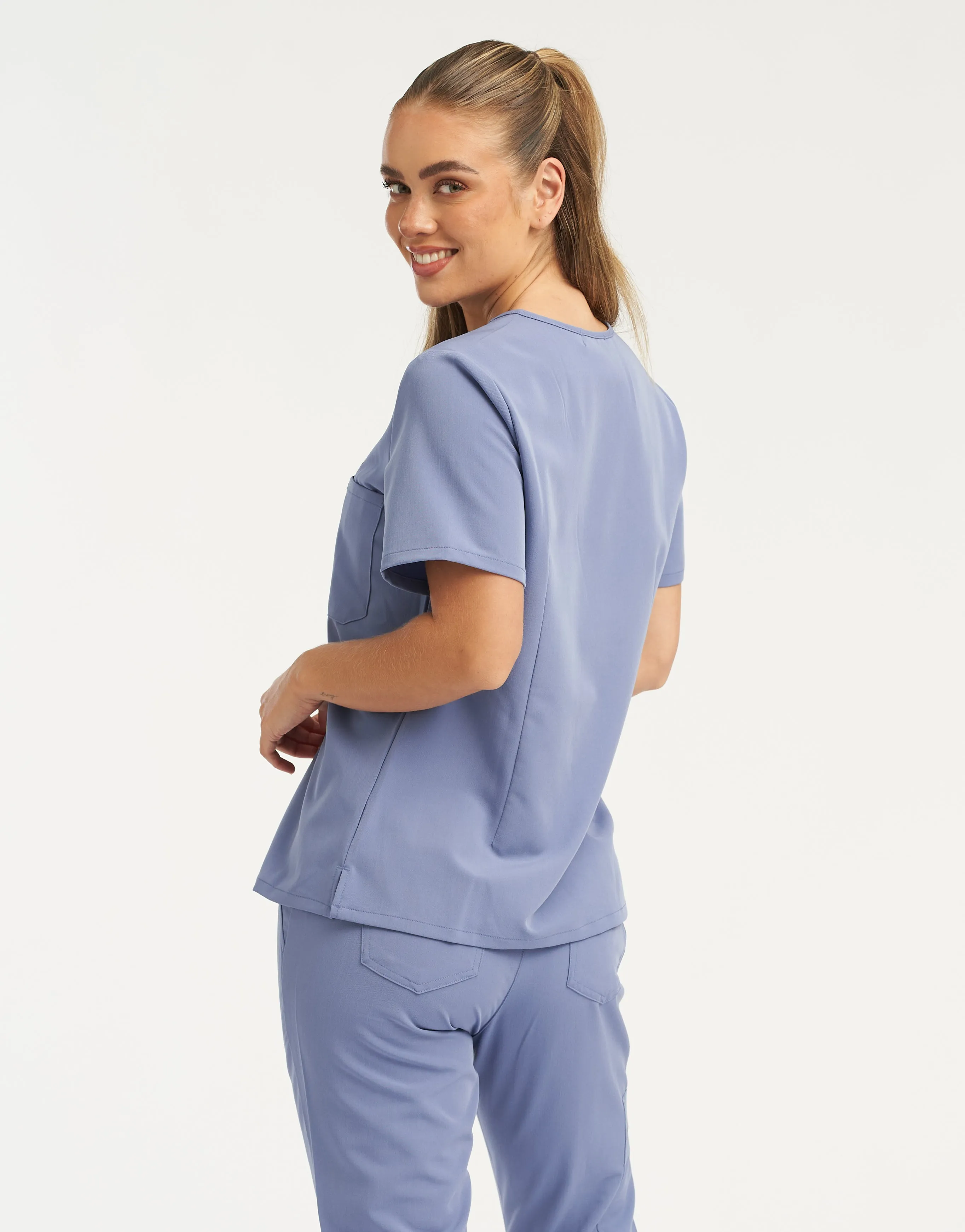 Essential One Pocket V Neck Scrub Top - Nova Blue