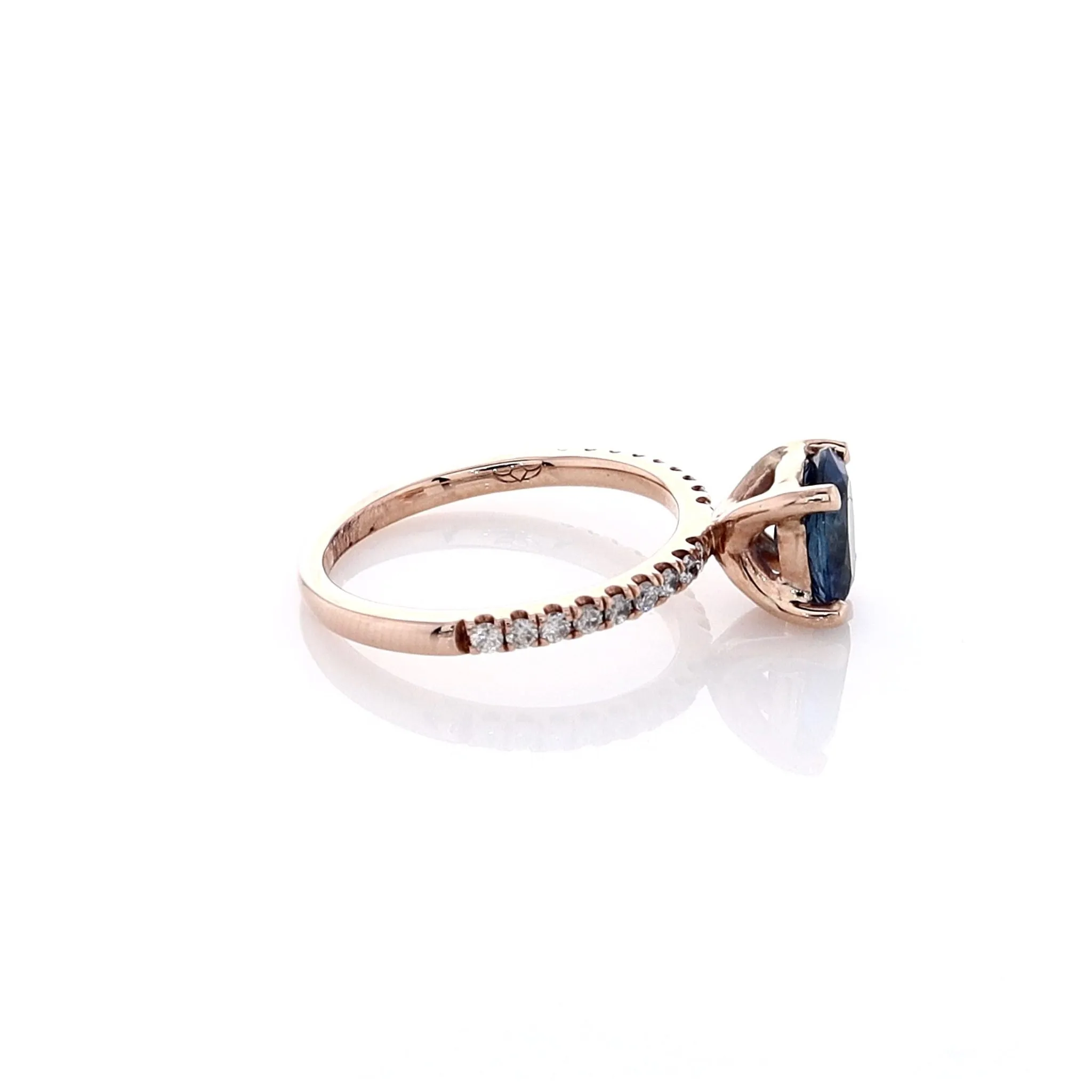 Estate 14k Rose Gold Oval Sapphire Micropave Gemstone Ring