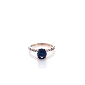 Estate 14k Rose Gold Oval Sapphire Micropave Gemstone Ring