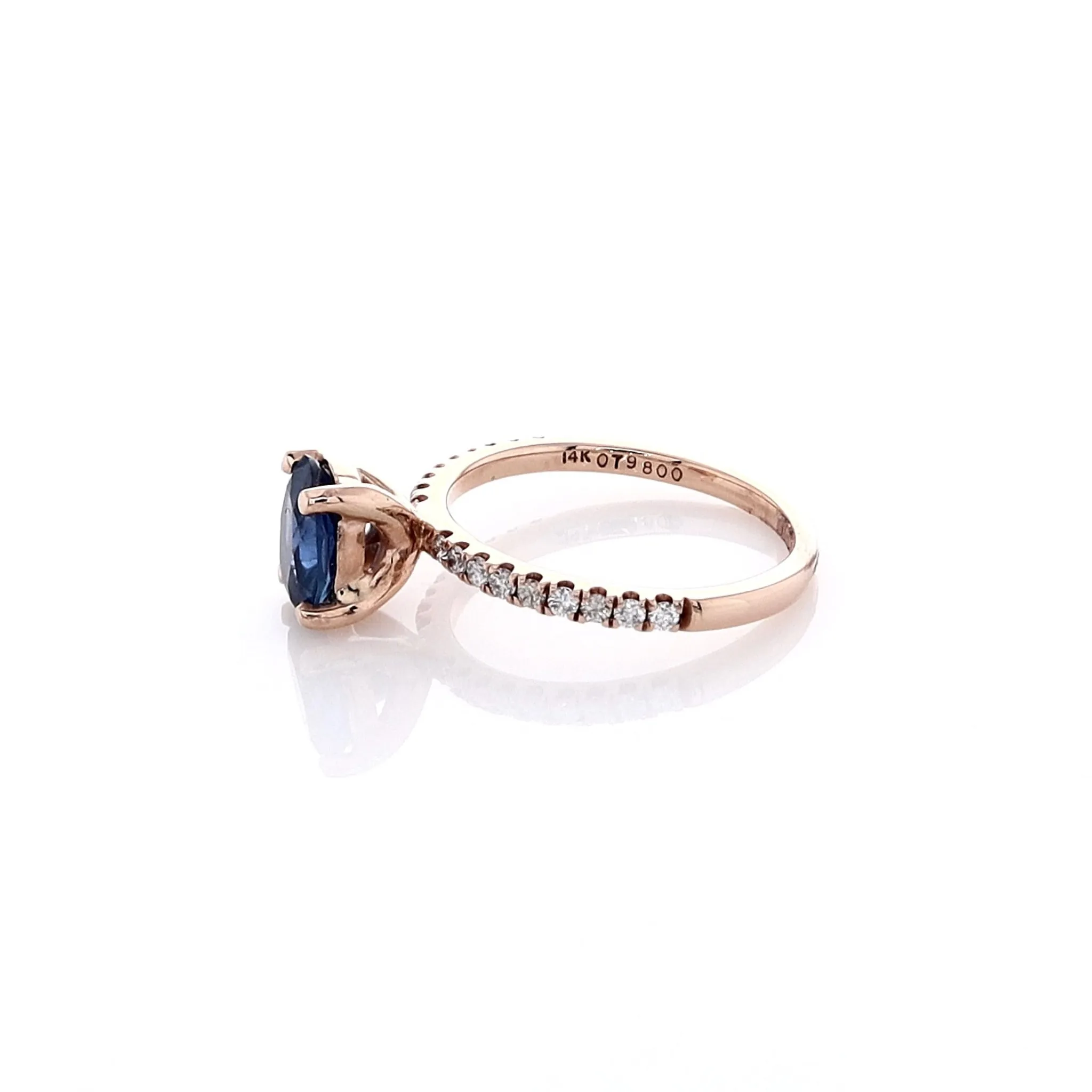 Estate 14k Rose Gold Oval Sapphire Micropave Gemstone Ring