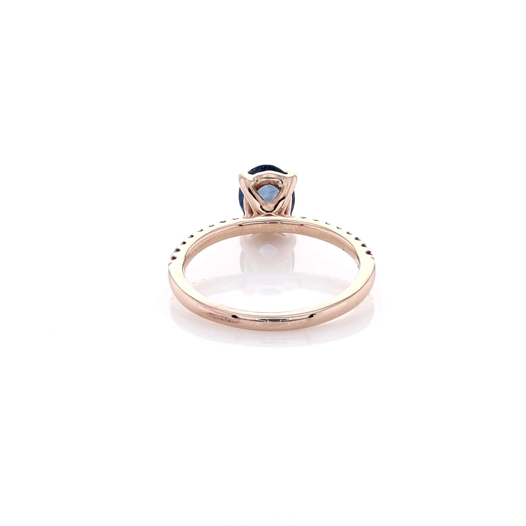 Estate 14k Rose Gold Oval Sapphire Micropave Gemstone Ring