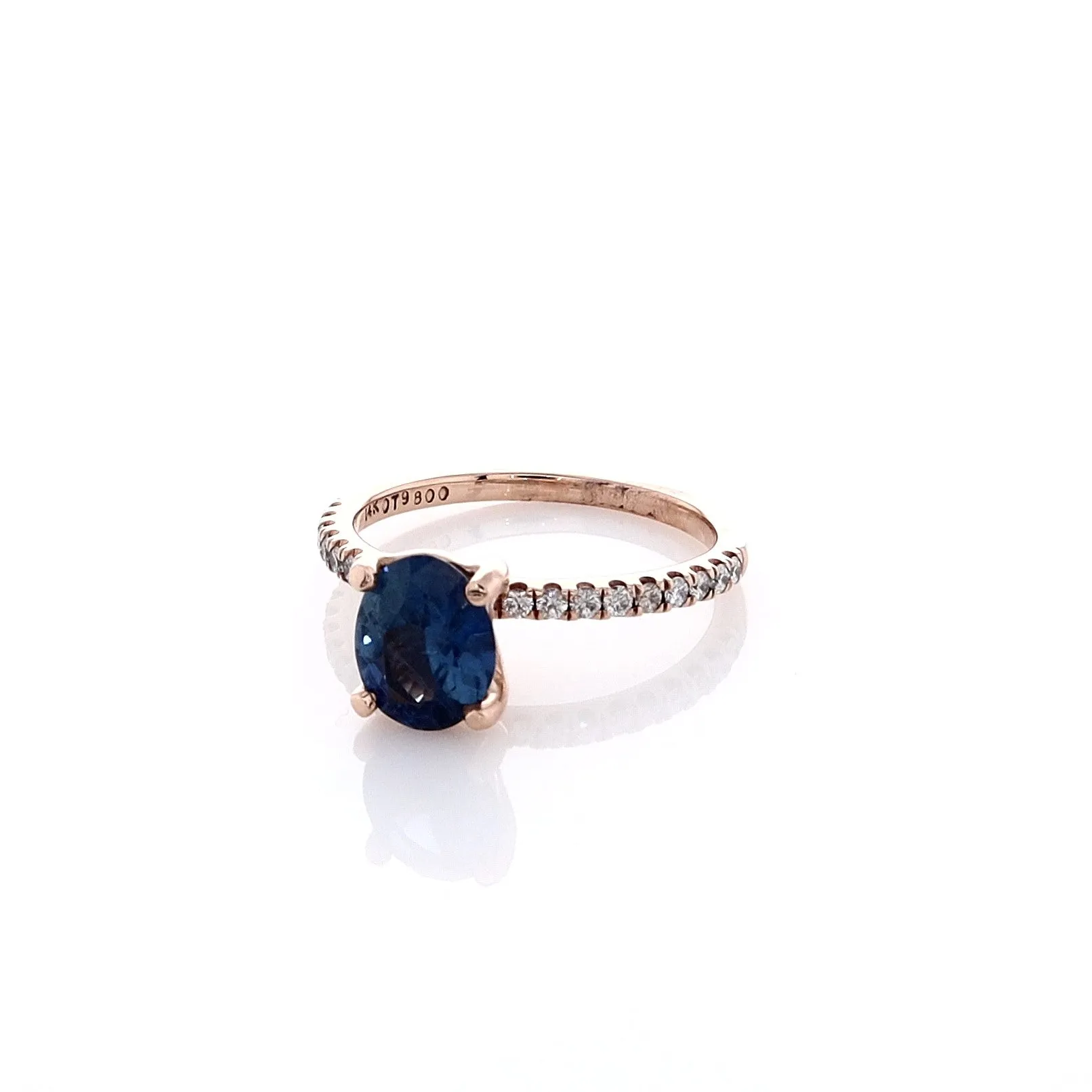 Estate 14k Rose Gold Oval Sapphire Micropave Gemstone Ring