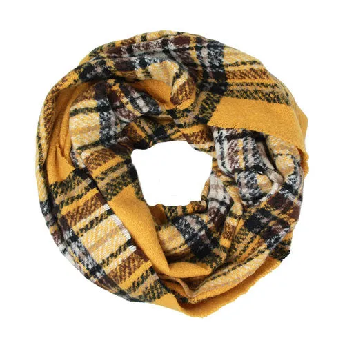 Fall Winter Plaid Check Infinity Scarf