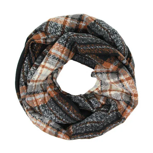 Fall Winter Plaid Check Infinity Scarf