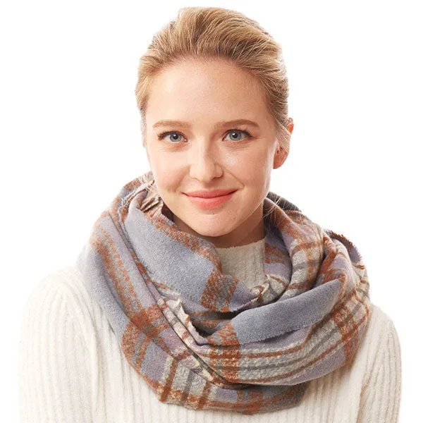 Fall Winter Plaid Check Infinity Scarf