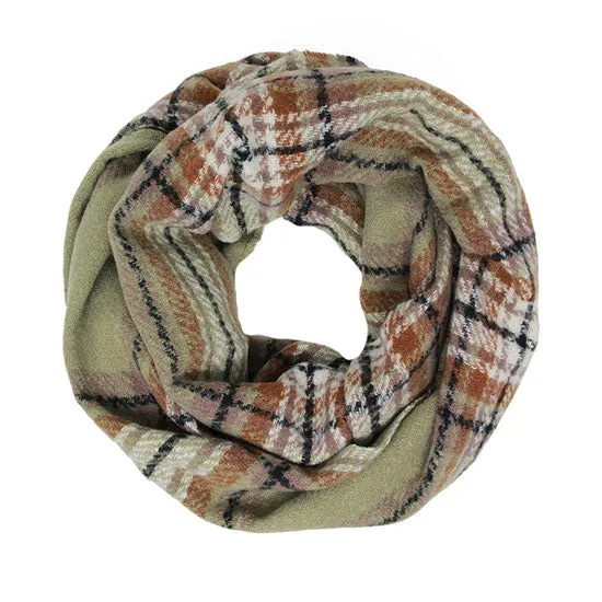 Fall Winter Plaid Check Infinity Scarf