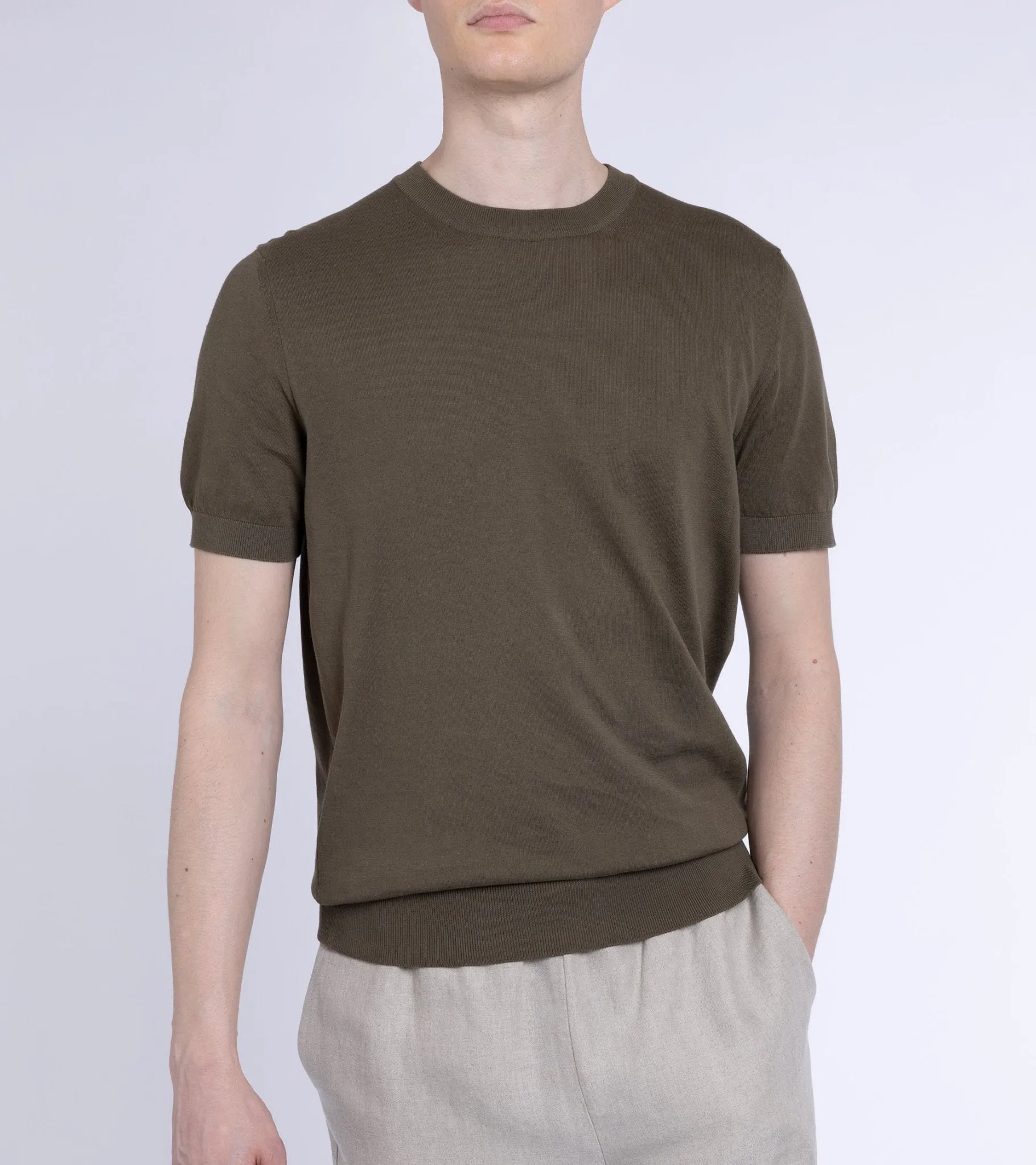 Fedeli Cotton Knitted T-Shirt: Olive