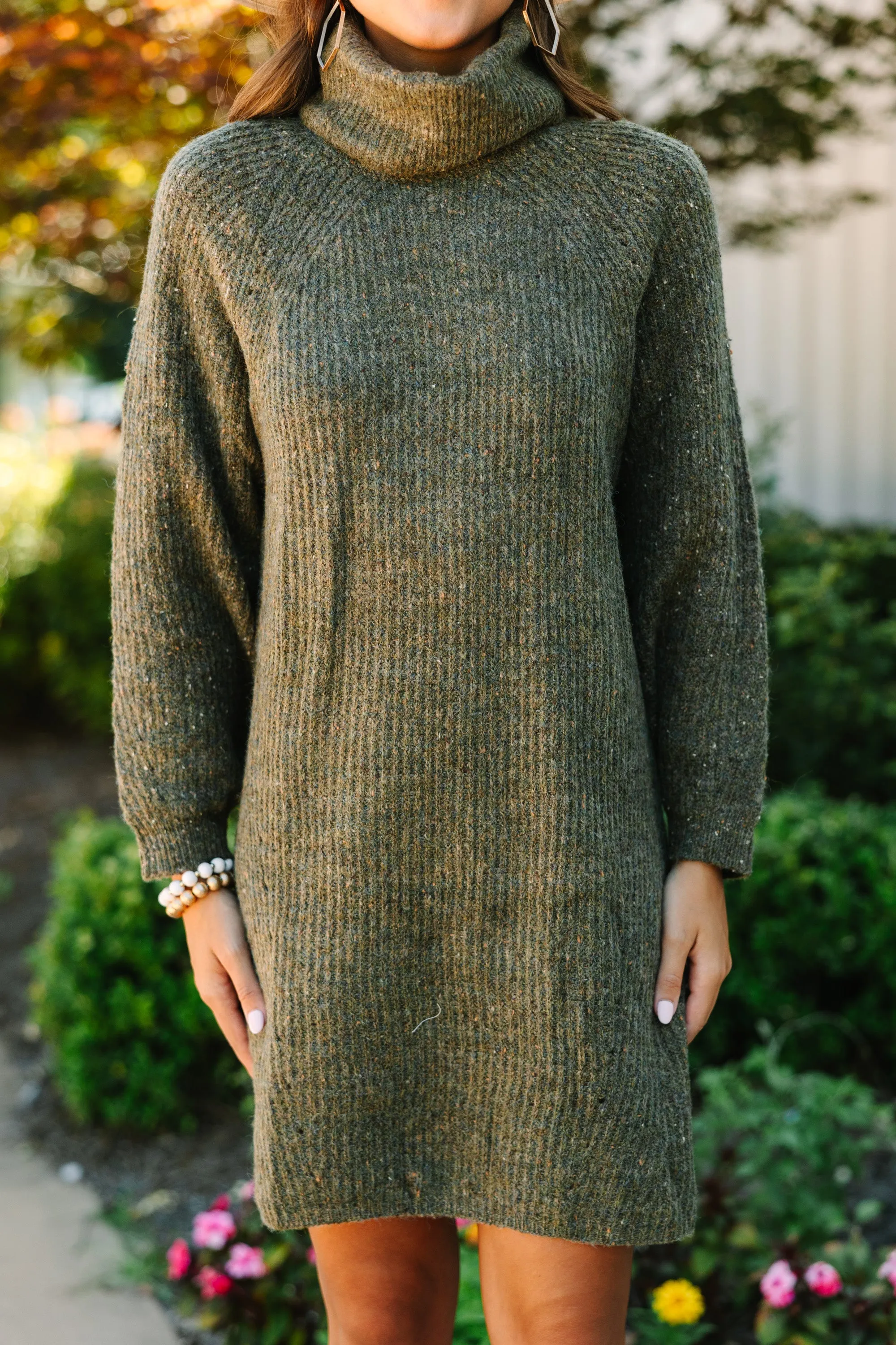 Feeling It Olive Green Sweater Dress