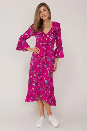 Felicity Midi Dress Hot Pink Flower