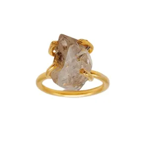 Four Prong Set 18K Gold Plated Raw Herkimer Diamond Stacking Ring