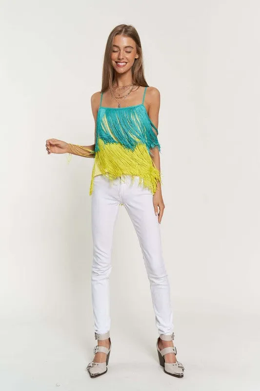 Fringe Overlay Cross Straps Party Cami Top